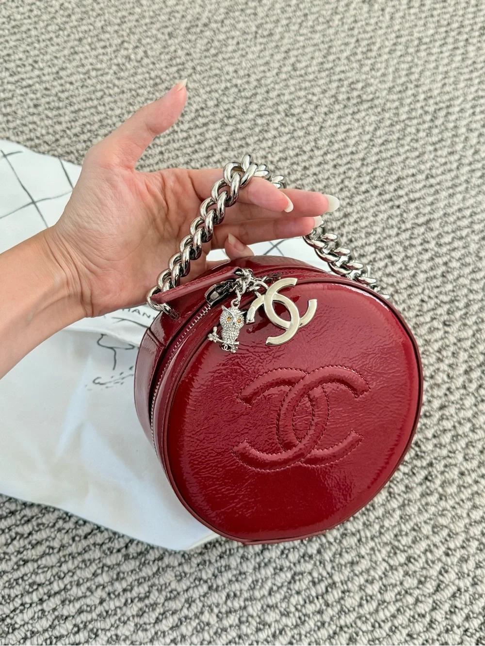 Chanel Red Patent Leather Round Crossbody Bag